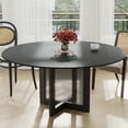 thumbnail image 1 of Cinna 60" Soild Wood Dining Table Rattan Round Kitchen Table, Black, 1 of 6