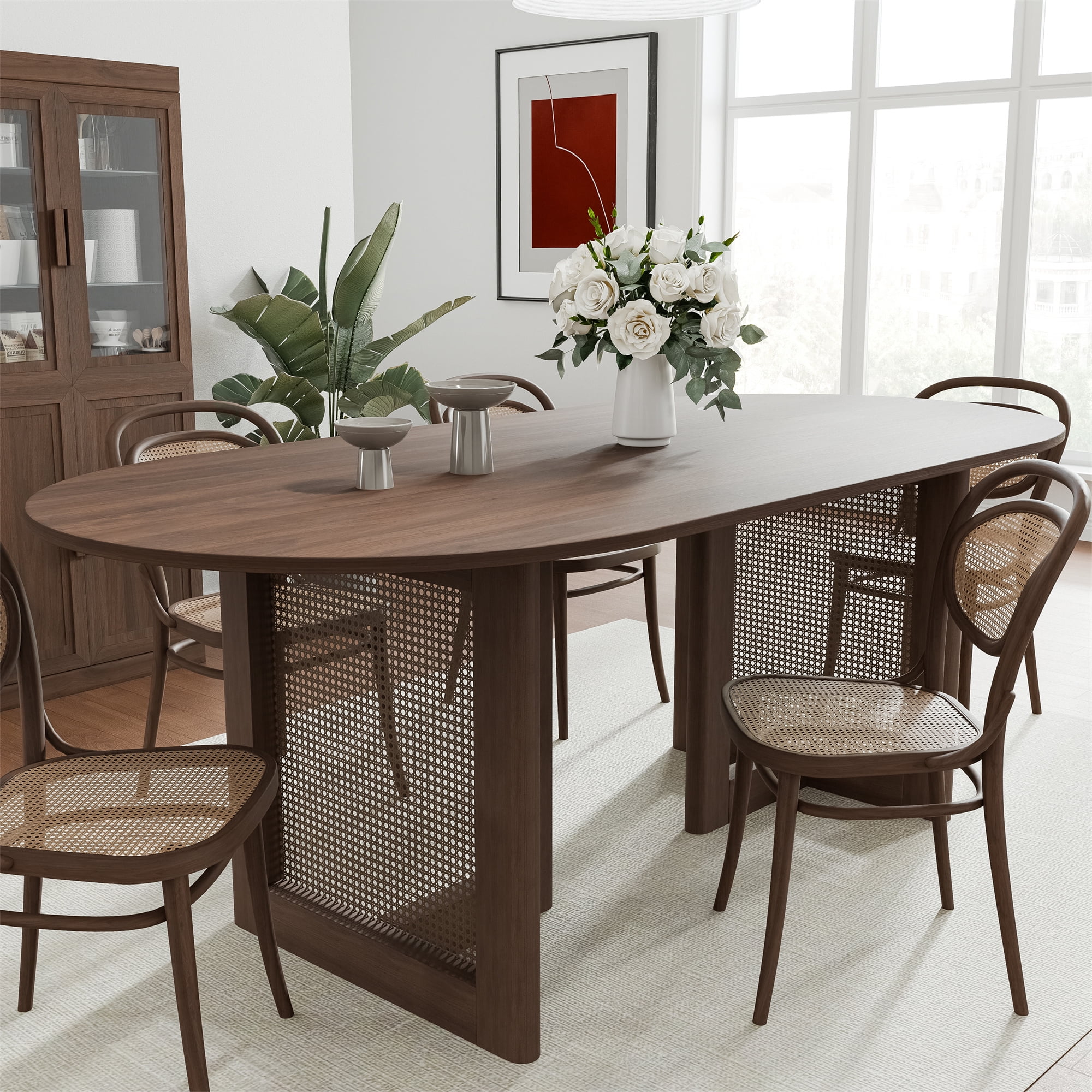 Oak Wood Dining Table - Rustic Oval Kitchen Table - Walnut - Walmart.com