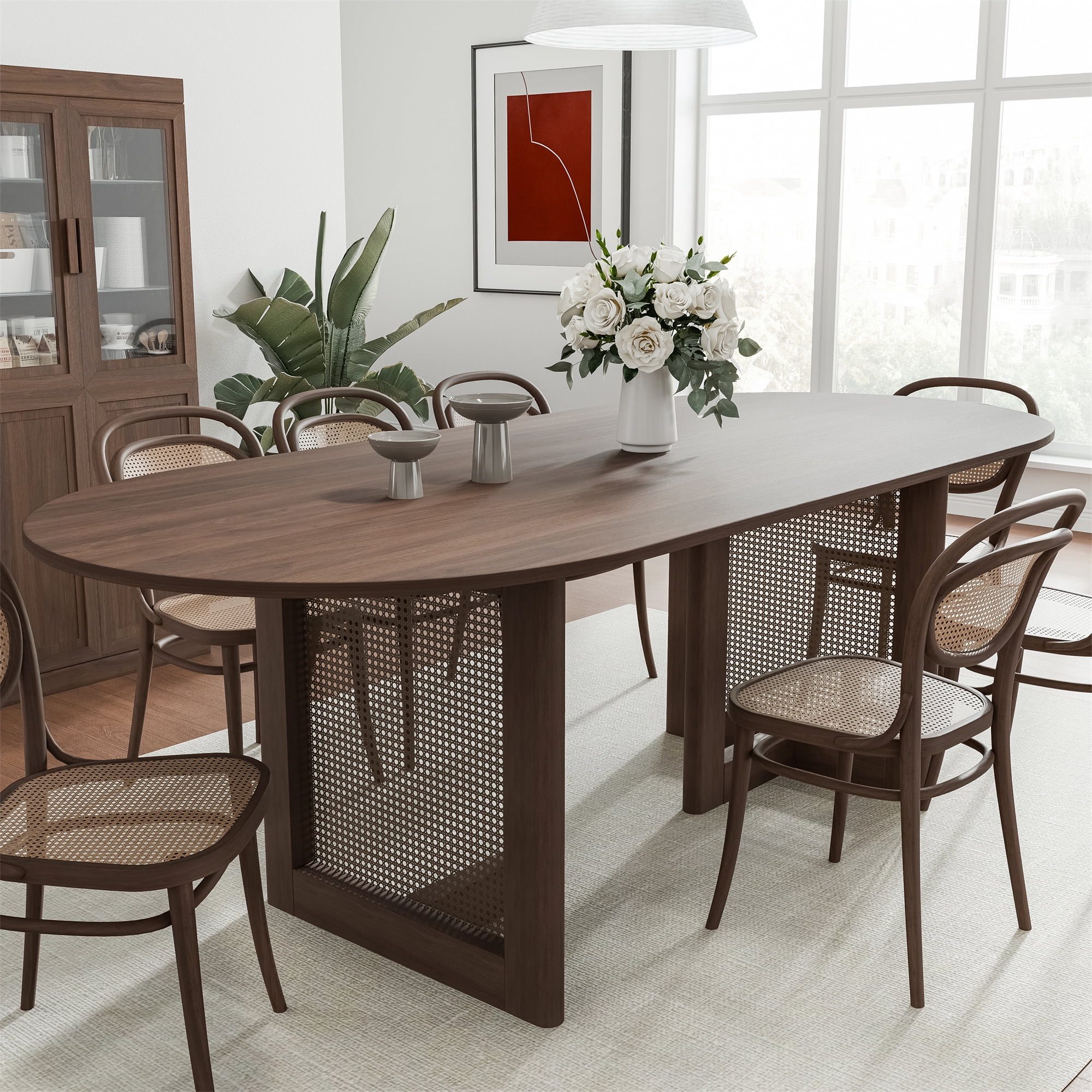 Oak Wood Dining Table - 79x33.5 Oval Kitchen Table - Walmart.com