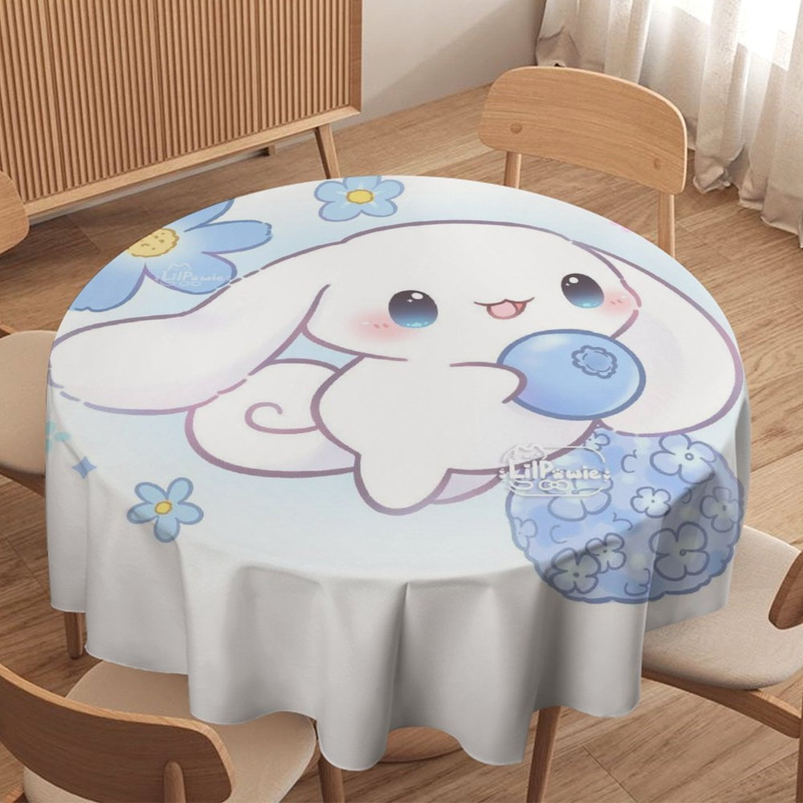 Cinnamoroll Anime Dog Round Tablecloth，Waterproof Stain and Wrinkle