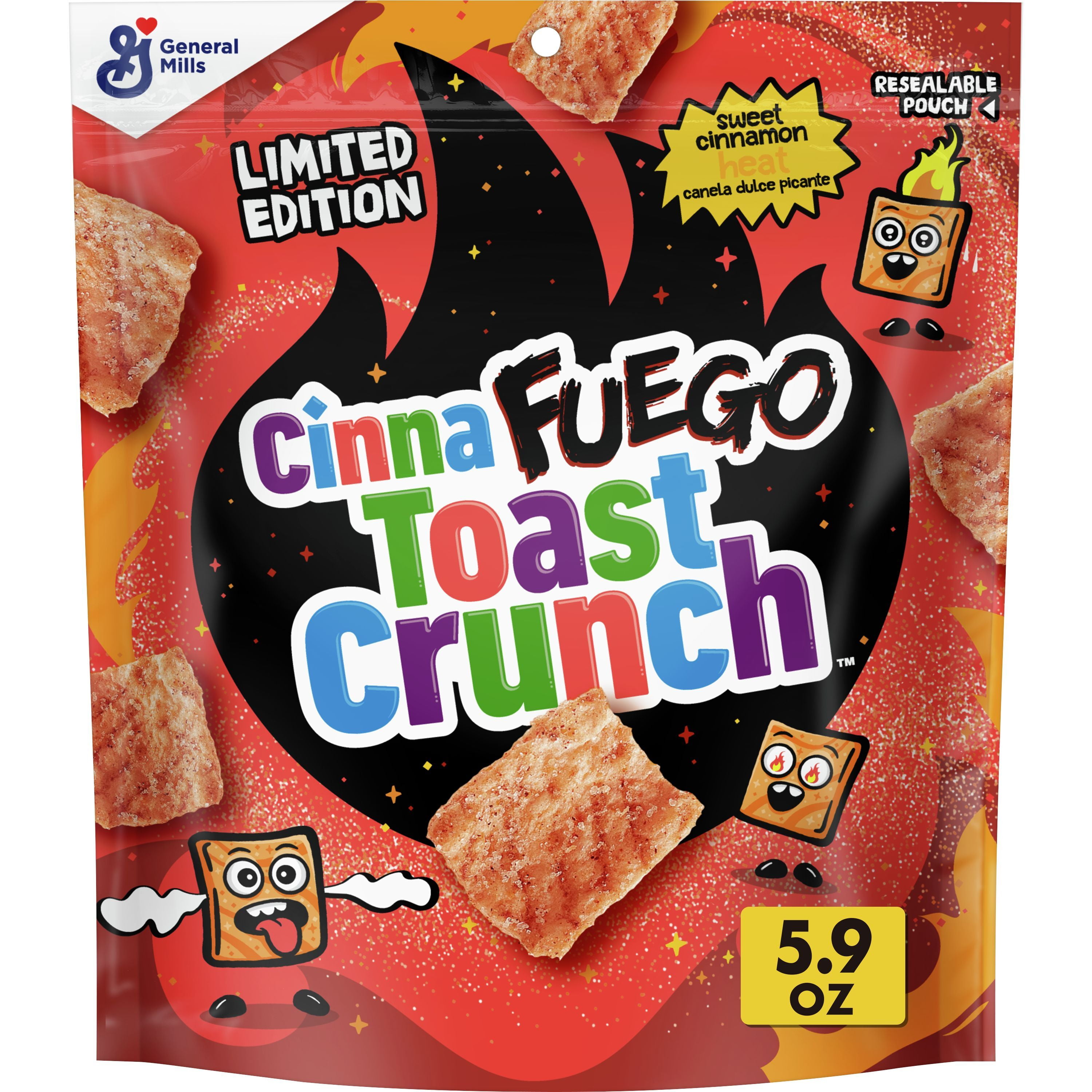 CinnaFuego Toast Crunch, Sweet and Spicy Breakfast Cereal Snack, 5.9 OZ, image size:3000x3000
