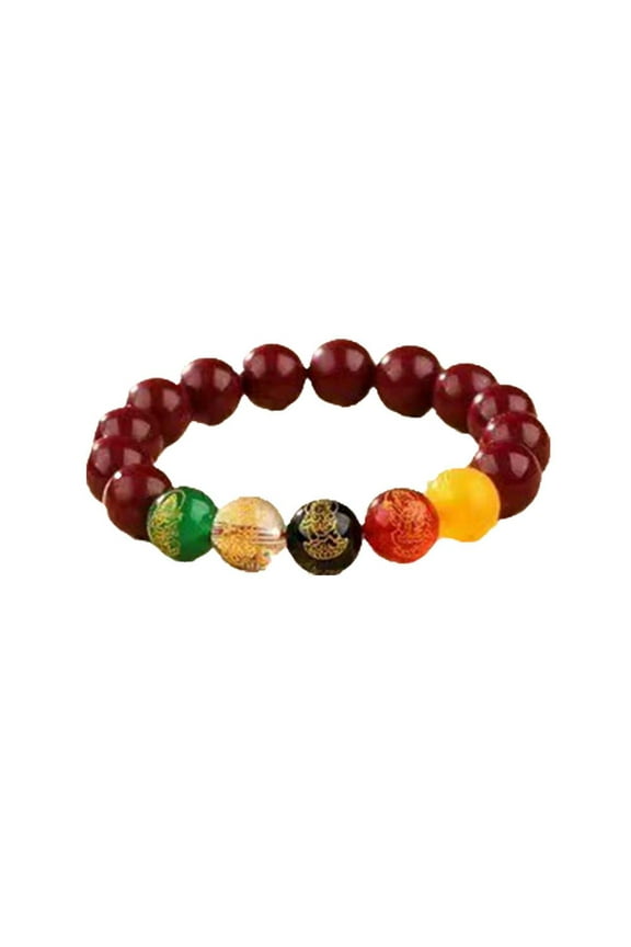 Cinnabar bracelet,The Five Gods of Wealth Red Cinnabar Bracelet Prayer Beads Dragon Protection Bracelet,Feng Shui Blessing Beads Bracelet,Attract Lucky Wealthy bracelets for Men Women