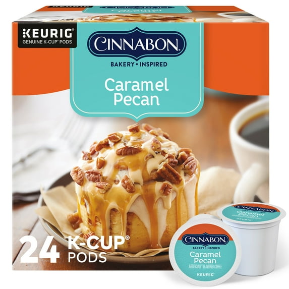 Cinnabon, Caramel Pecan Flavored Light Roast K-Cup Coffee Pods, 24 Count