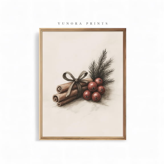 Cinnamon And Berries , Cozy Wall Art, Rustic Winter Kitchen Decor, Unframed Paper Print