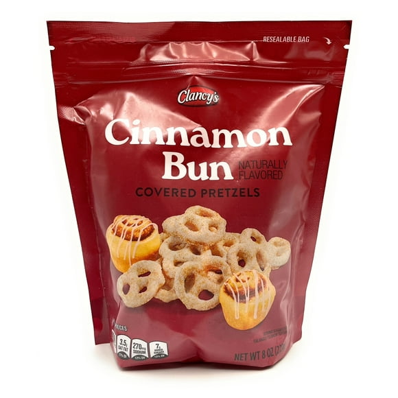 Cinnamon Bun Naturally Flavored Covered Pretzels, Clancy's 8oz/227g  Pack of 1