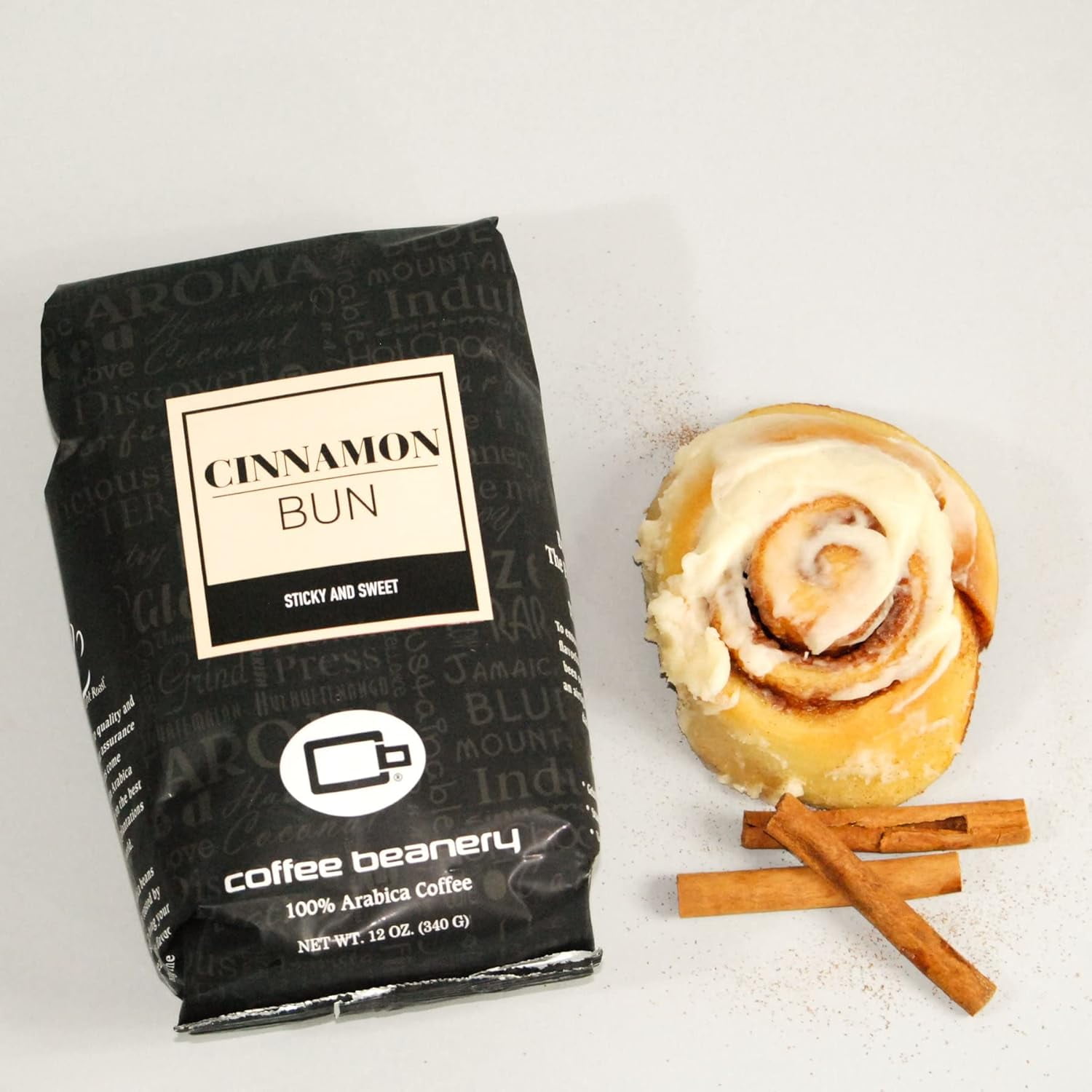 Cinnamon Bun by | 12oz Flavored Whole Bean Medium Roast | 100% ...