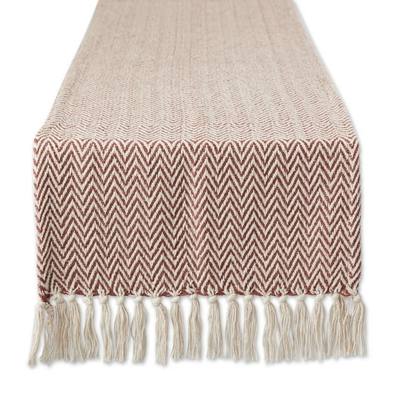 Cinnamon Chevron Handloom Fabric Table Runner 15x72 Plus 2.5 Inch Fringe