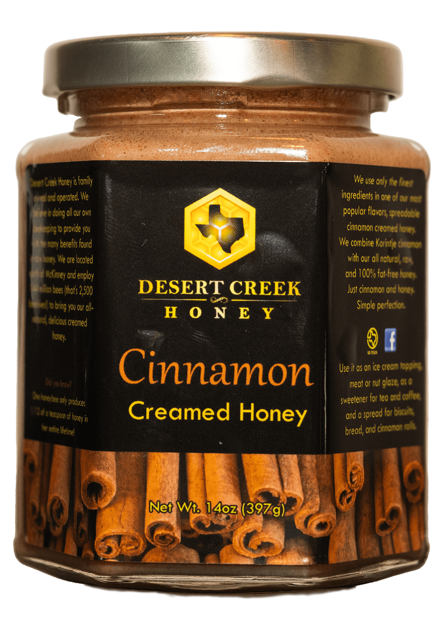 Desert Creek Honey, Cinnamon Creamed Honey, 14oz, Spreadable Flavor ...