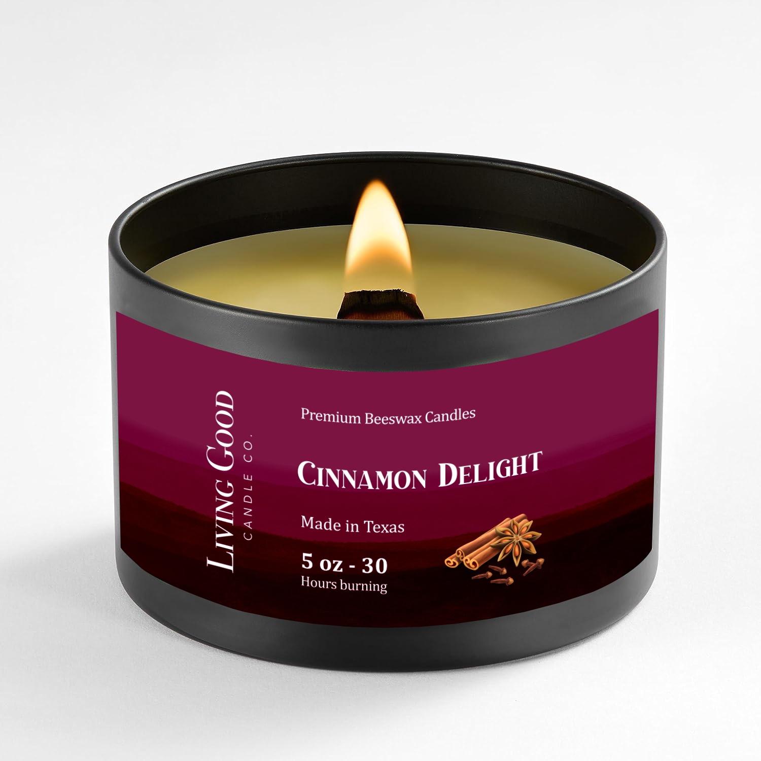 Cinnamon Delight Pure Beeswax Fall Candle Tin 30+ Hours Long Burning