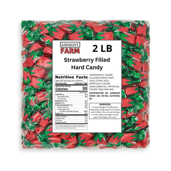 Strawberry Filled Hard Candy Individually Wrapped Bulk Old Fashioned Strawberry Bon Bon Candy (2 LB)