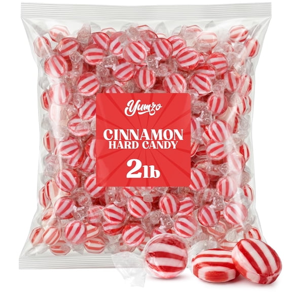Cinnamon Disks - Classic Red & White Striped Cinnamon Hard Candy - 2LB Bulk Pack - Individually Wrapped Candy Discs for Office, Parties, Buffets and Birthdays