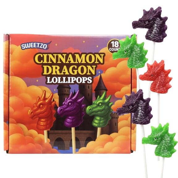 Cinnamon Dragon Lollipops, Sweet and Spicy Fantasy Themed Suckers, Birthday Party Favors, 18 Count, 7.62 Ounce Box