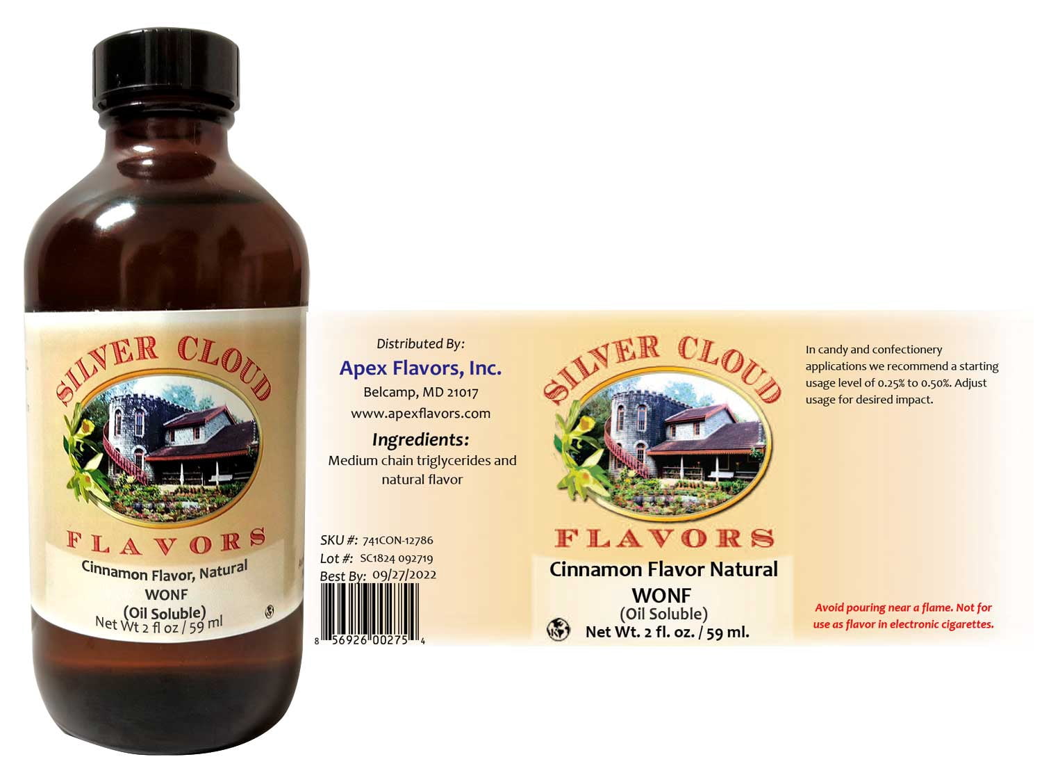 Cinnamon Flavor Natural WONF (Oil Soluble) - 2 fl. oz. glass bottle ...