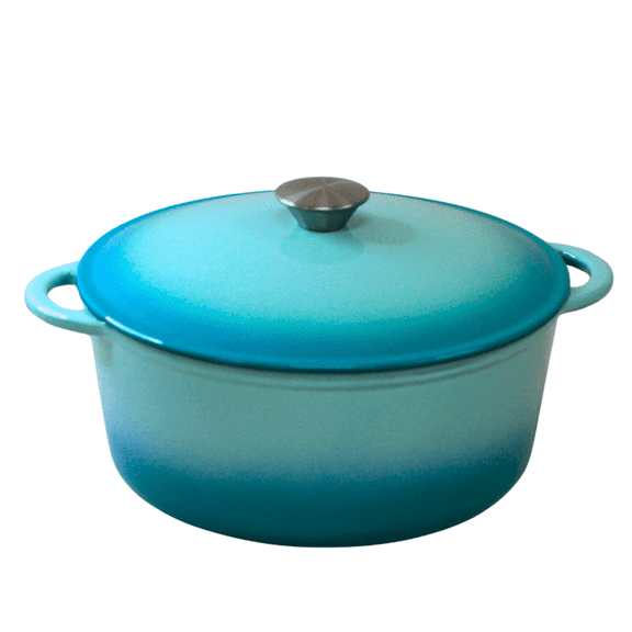 Cinnamon Home 4.5 Quart Enameled Cast Iron Round Dutch Oven with Lid - Aqua Blue - Kitchen Pots and Cookware for Stewing, Braising, Roasting, Baking