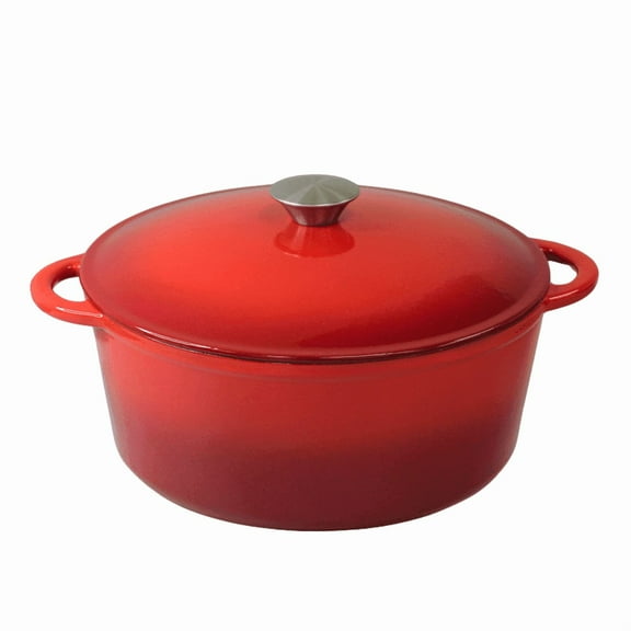 Cinnamon Home 4.5 Quart Enameled Cast Iron Round Dutch Oven with Lid - Red - Kitchen Pots and Cookware for Stewing, Braising, Roasting, Baking