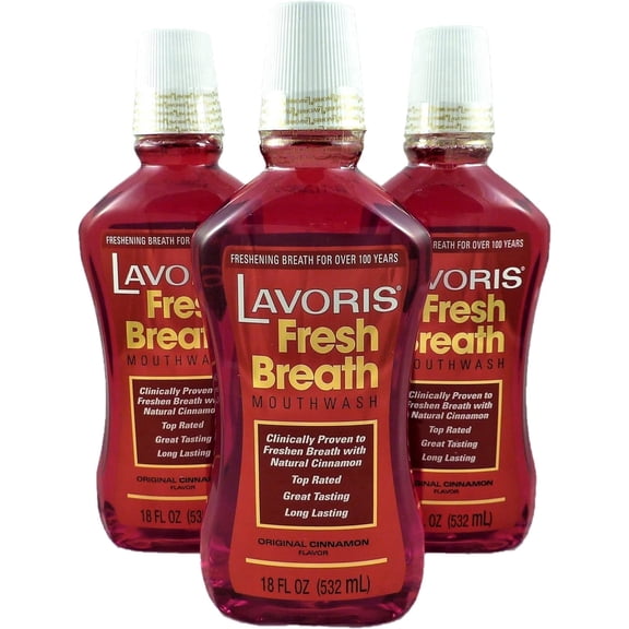 Cinnamon Original Lavoris Mouthwash Larger Size - 3 Pack of 18 oz Bottles