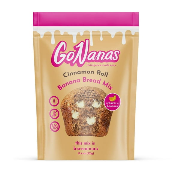 GoNanas Cinnamon Roll Banana Bread Mix, Suitable for Plant Based Vegan Diets, Gluten Free Dairy Free Snacks, Healthy Snacks For Adults, Muffin Mix, Nut Free, C