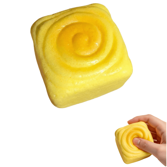 Cinnamon Roll Squishy Toy, Slow Rising Bread Stress Relief Fidget Sensory Squeeze for Desk Decor, Anxiety Relief Gift for Adults & Kids (Yellow)