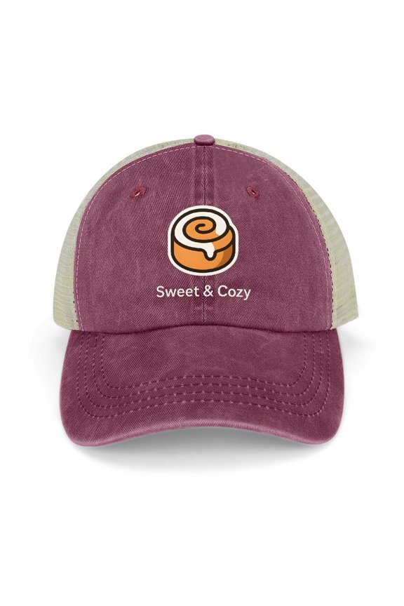 Cinnamon Roll Wine Red Baseball Cap for Men Women, Adjustable Snapback Hats Trucker Hat