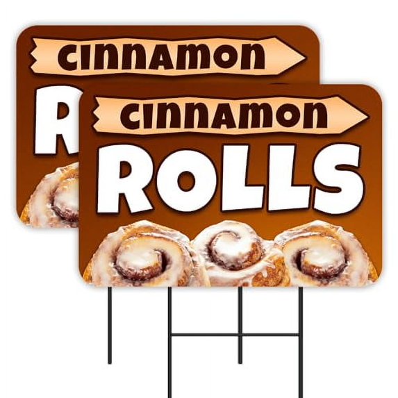 Cinnamon Rolls 2 Pack Yard Signs 16" x 24" - Double-Sided Print, with Metal Stakes Made in the USA