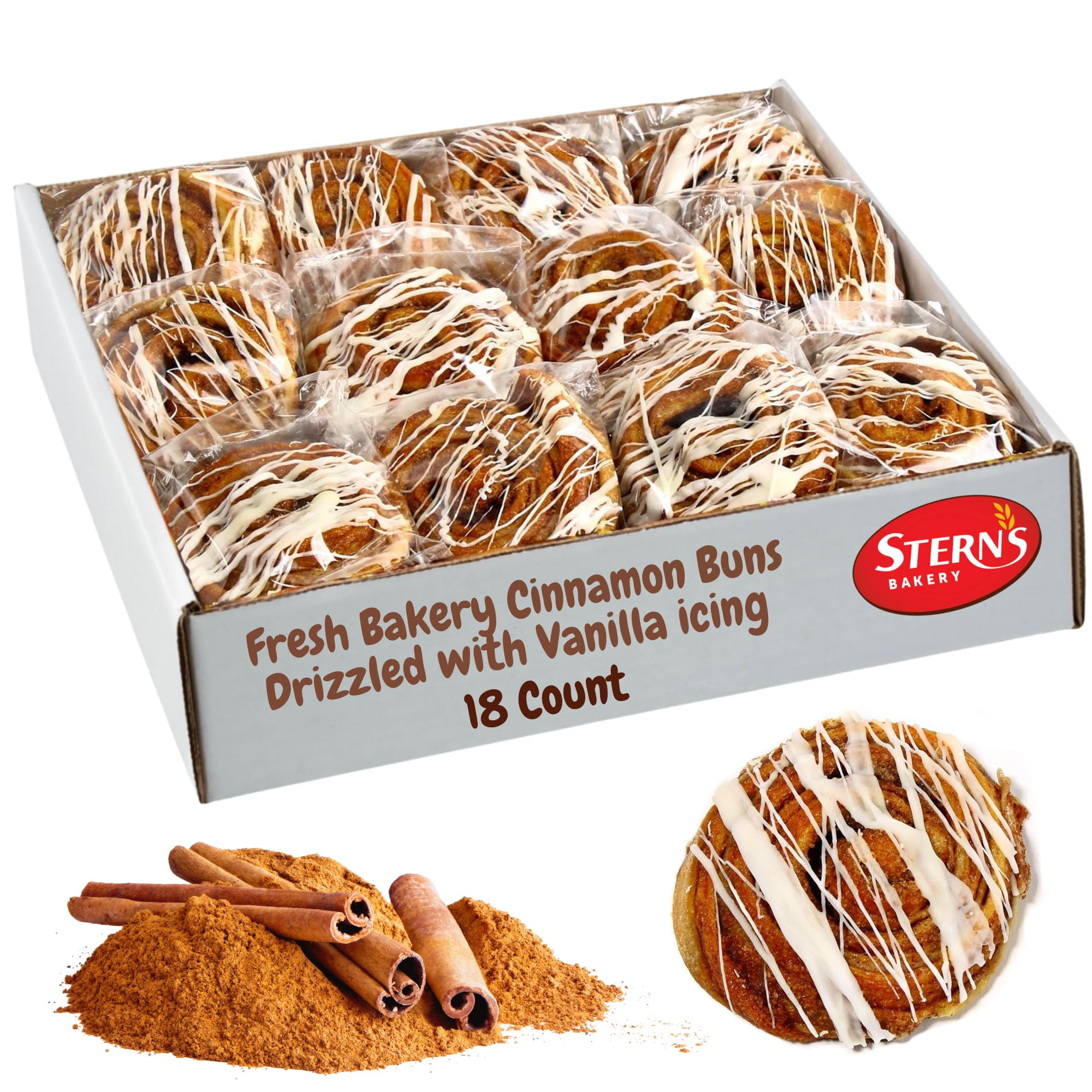 Cinnamon Rolls with White Icing | SMR18 Individually Wrapped Pastries | Kosher, Dairy Free & Nut Free | Perfect for Breakfast, Coffee Breaks & Parties, Sterns Bakery