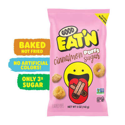 Good Eat'n Cinnamon Sugar Puffs, Baked Non-GMO Corn Snack, Gluten-Free, Vegan, 5oz