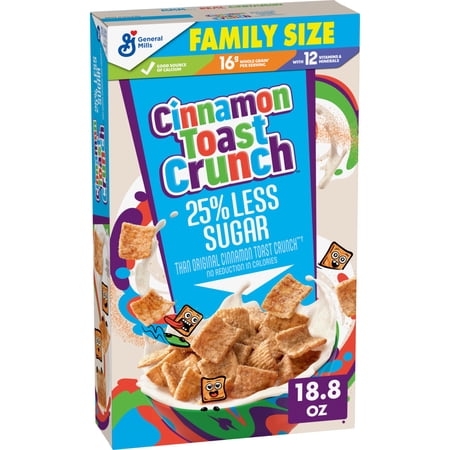 Cinnamon Toast Crunch 25% Less Sugar Breakfast Cereal, Family Size, 18.8 oz