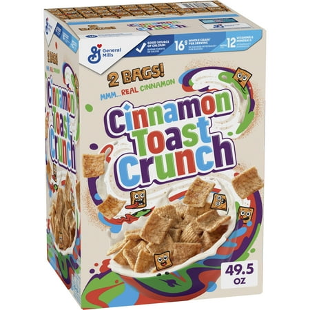 Cinnamon Toast Crunch Crispy Cinnamon Breakfast Cereal, 49.5 oz Box (2 Bags Inside)