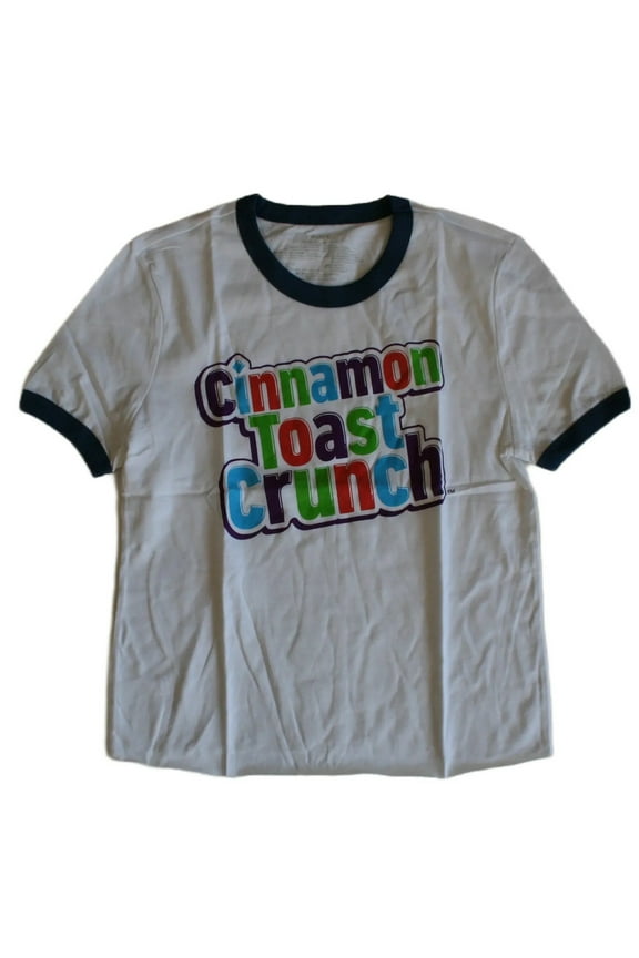 Cinnamon Toast Crunch Juniors Raw Hem Graphic Print Ringer T-Shirt (Small)