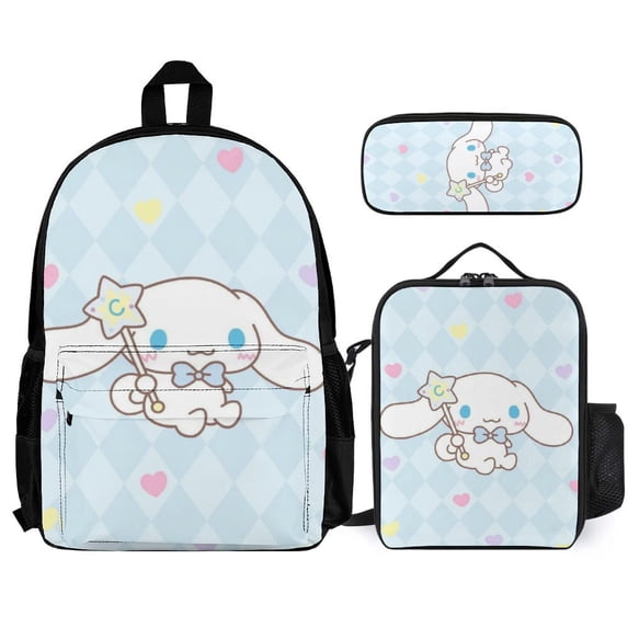 Cinnamoroll 3 Pcs Backpack Set With Lunch Bag And Pencil Case Casual Bookbag Lunch Box Pencil Box