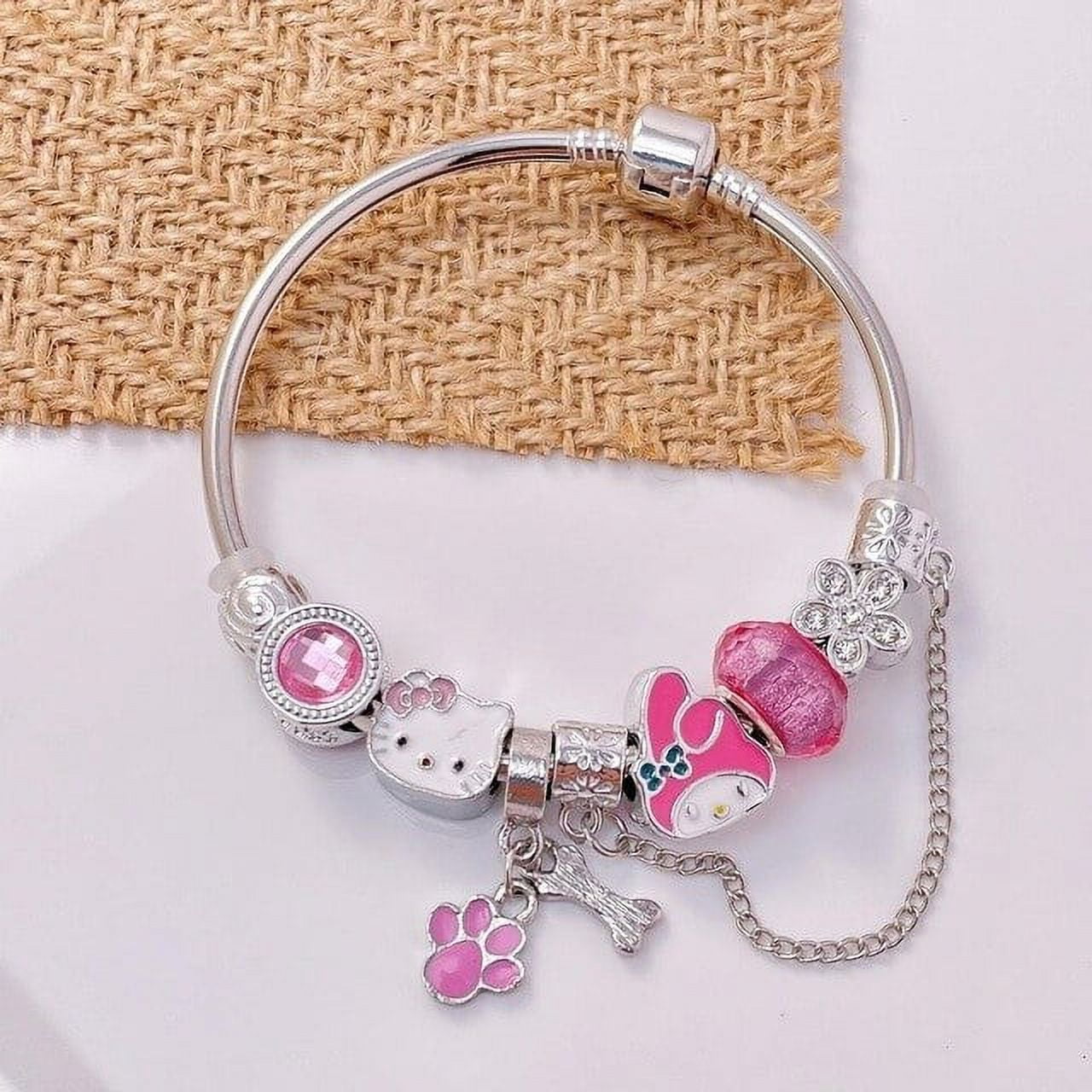 Sanrio Cartoon Figure Hello Kitty Beads Bracelet Jewelry Hello Kitty Enamel  Nameplate Charms Bracelet Couple DIY Jewelry