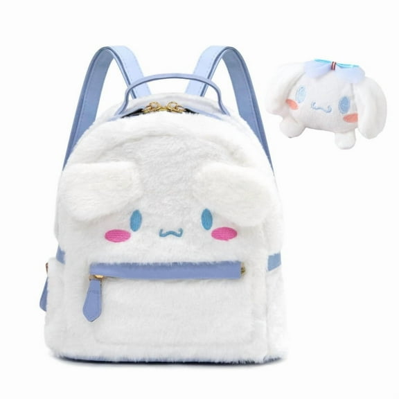 Cinnamoroll Backpack Cartoon Plush Travel Backpack Anime Cute Furry Backpack for Travel Daypack White Blue