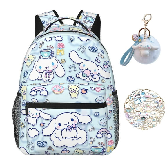 Cinnamoroll Backpack Laptop Cute Daypack Bag Cartoon Shoulders with 50 Pcs Stickers and 1 Pcs Keychains