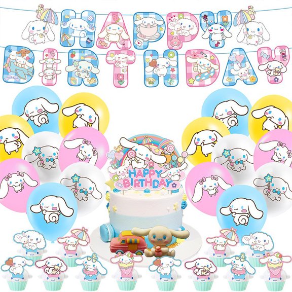 Cinnamoroll Birthday Decorations Includes, Banner, Hanging Swirls, Foil & Latex Balloons, Cake & Cupcake Toppers, for Girls Birthday Party Decorations