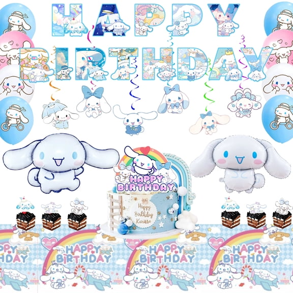Cinnamoroll Birthday Party Supplies, Cinnamoroll Party Decorations Set- Cinnamoroll Birthday Decorations Banner Tablecloth & Cinnamoroll Balloons Cake Toppers etc Cinnamoroll Party Supplies