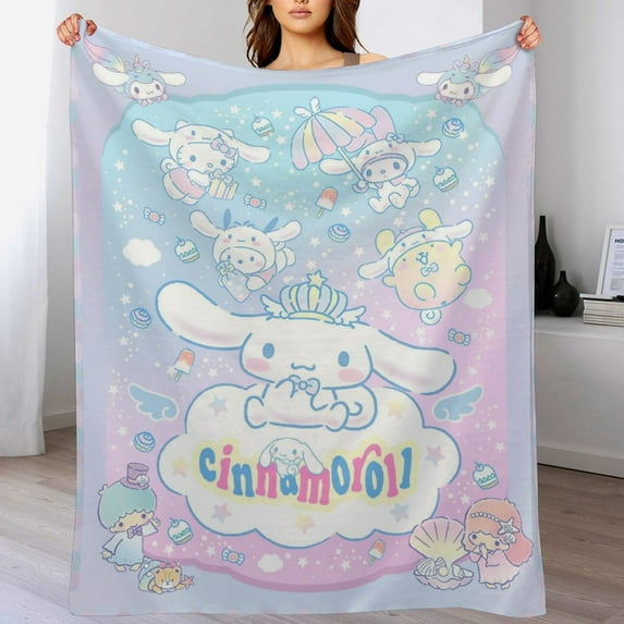 Cinnamoroll Blanket for Women Girls Flannel Blanket Cute Throw Blanket Fluffy Blanket Plush Blankets Soft Blanket for Travel Bed Sofa Couch Birthday Gifts for Kids Adult,Blue Purple 80X60