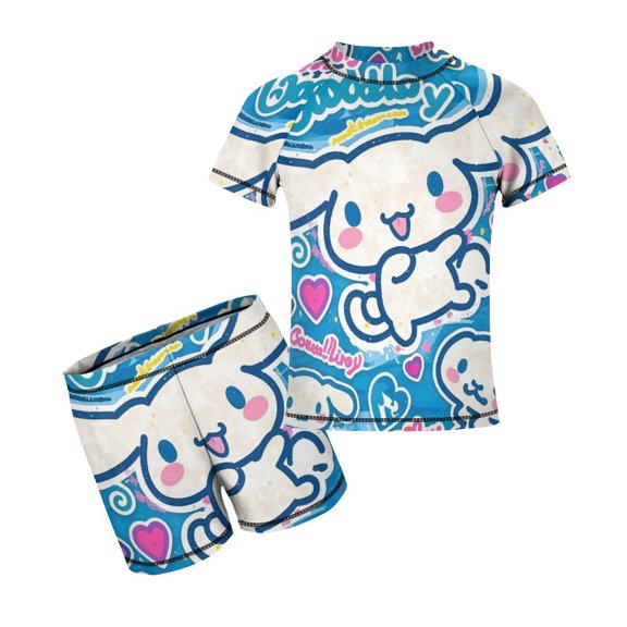 Cinnamoroll Boys Rash Guard Set 2 Piece Swimsuits Short Sleeve Bathing Suits with Trunks