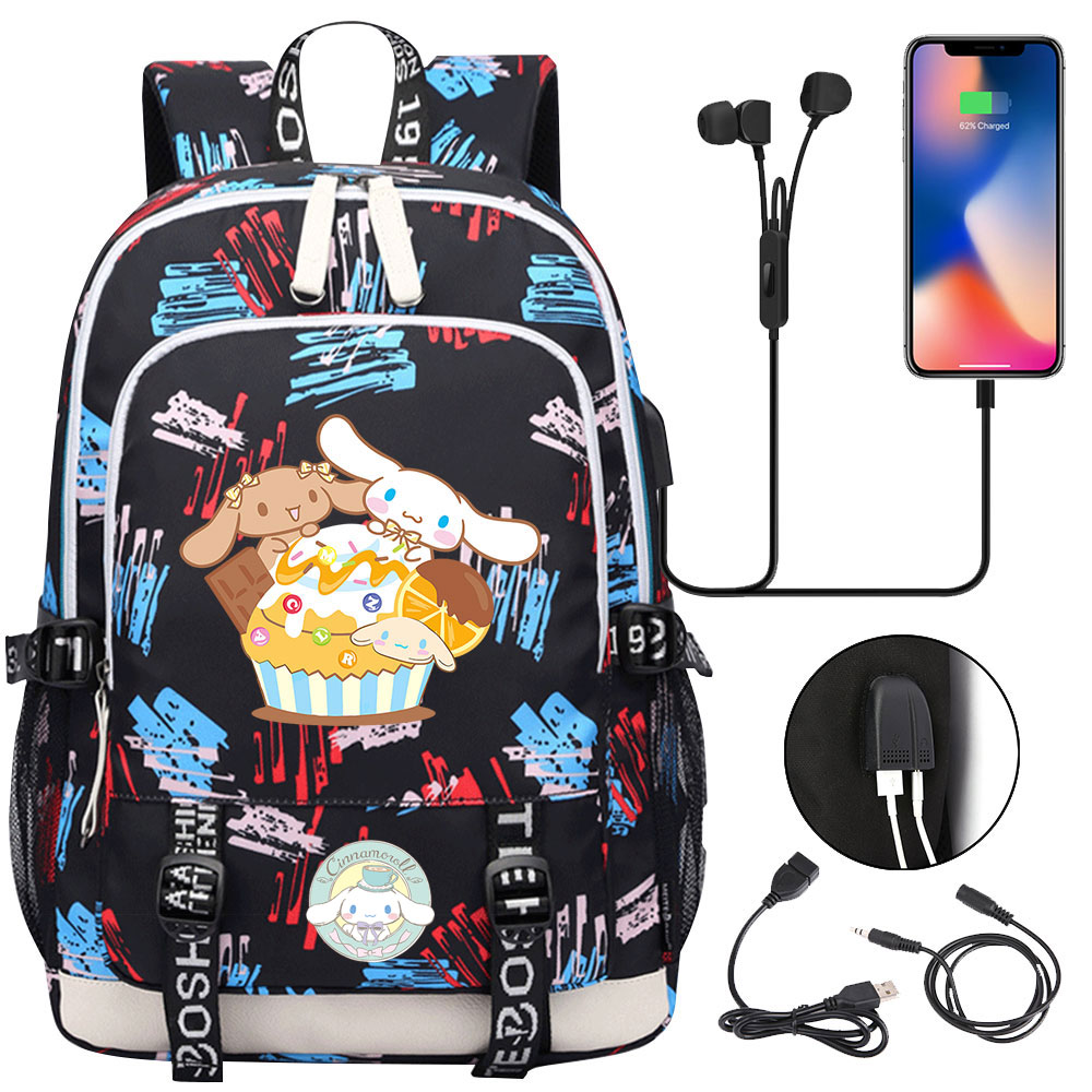 Cinnamoroll Cartoon Backpack with DoubleSided Pockets and USB Charging