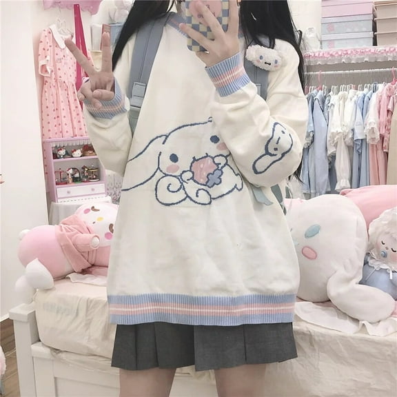 Cinnamoroll Cartoon Jacquard Sweater Female Autumn Winter Japanese College Wind Joker Soft Waxy Pullover Sweater Coat Female