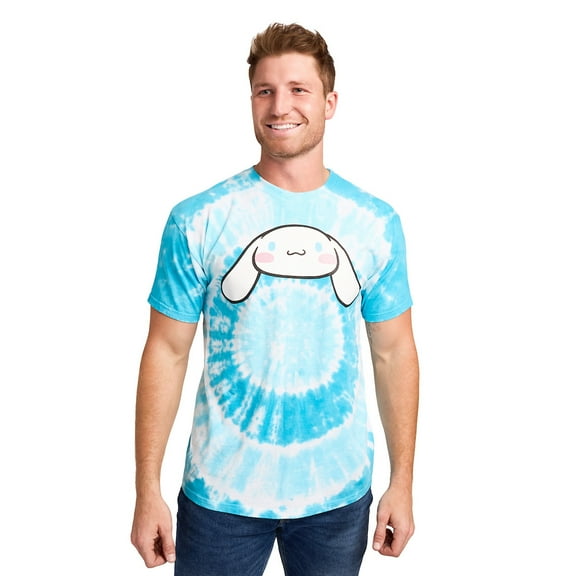 Cinnamoroll Character Face Men's Blue Spiral Tie-Dye Crew Neck Short Sleeve T-shirt-Small