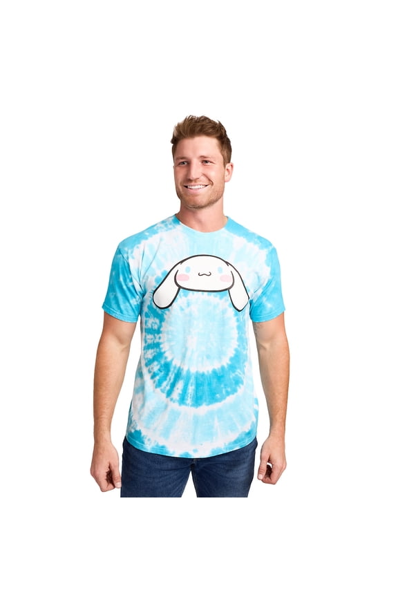 Cinnamoroll Character Face Men's Blue Spiral Tie-Dye Crew Neck Short Sleeve T-shirt-Small