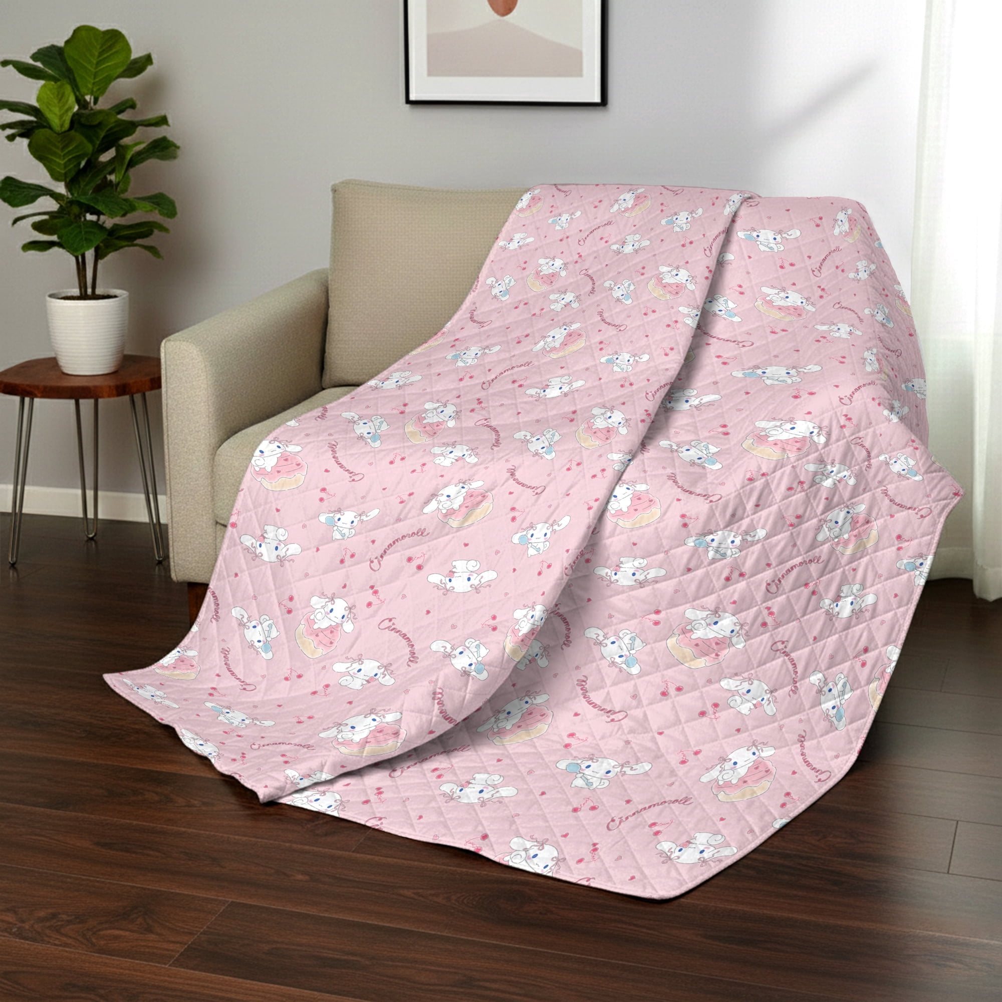 Cinnamoroll Cherry Cupcake Quilted Throw Blanket 60x80 inches, Kids Character Bedding