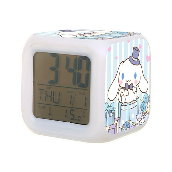 Cinnamoroll Digital Alarm Thermometer Night Glow Cube 7 Color Clock LED Changing LCD Display Suitable for Bedroom Children