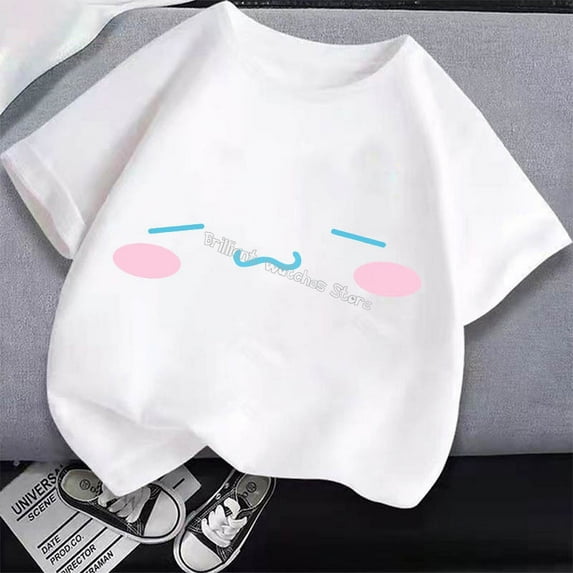 Cinnamoroll Emote T-shirt for Children Cute Sanrio Cartoon Clothes Fashion Anime Print White Clothing Top Kids Summer Tee Gift