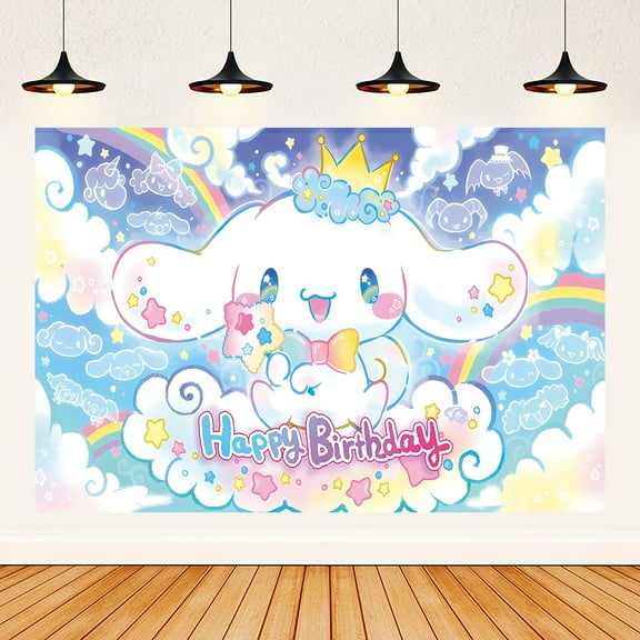 Cinnamoroll Happy Birthday Anime Cartoon Theme Backdrops Banner Birthday Party Decor Supplies,5.9x3.6ft