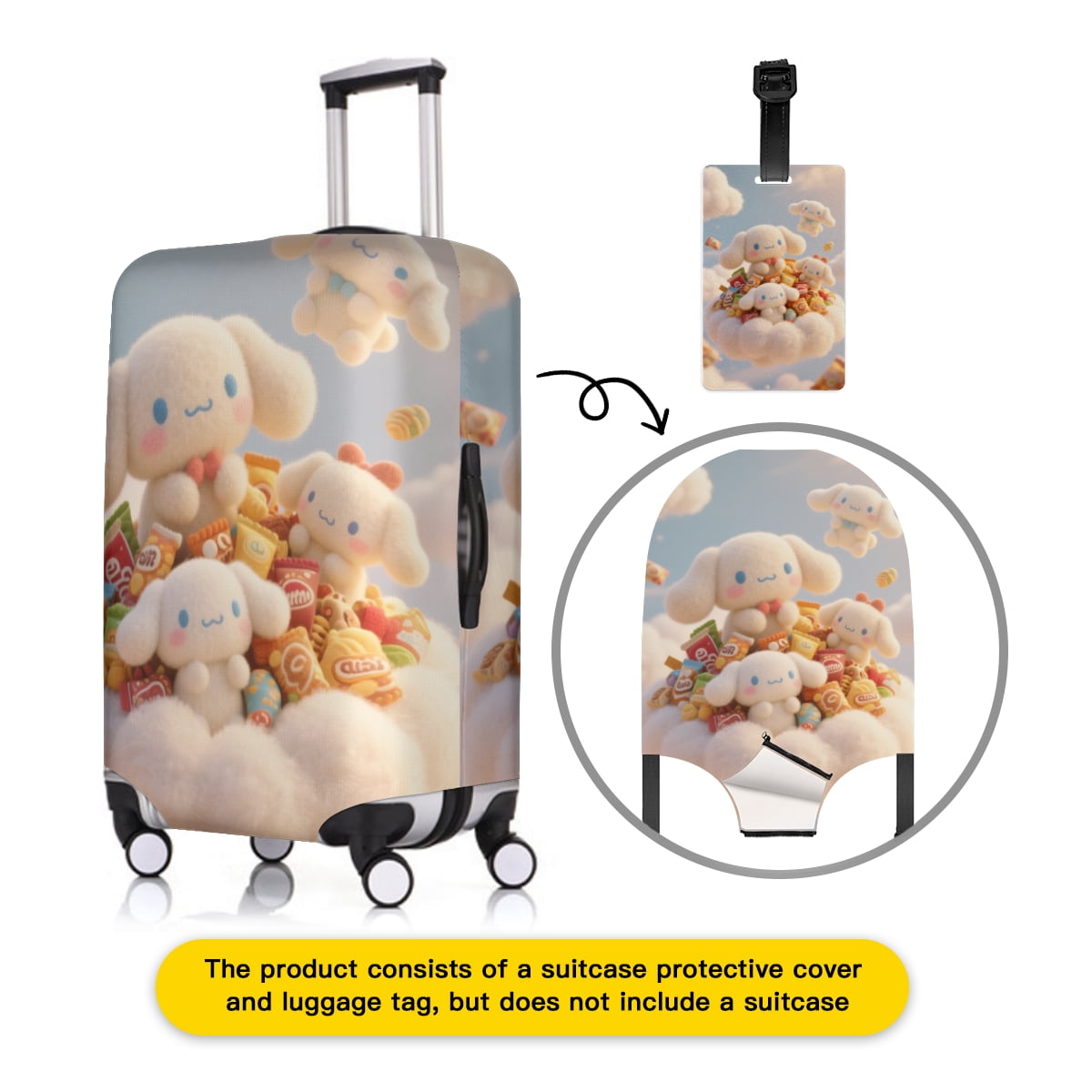 Cinnamoroll Hard Shell Suitcase Cover with Luggage Tag, 21inch/25inch