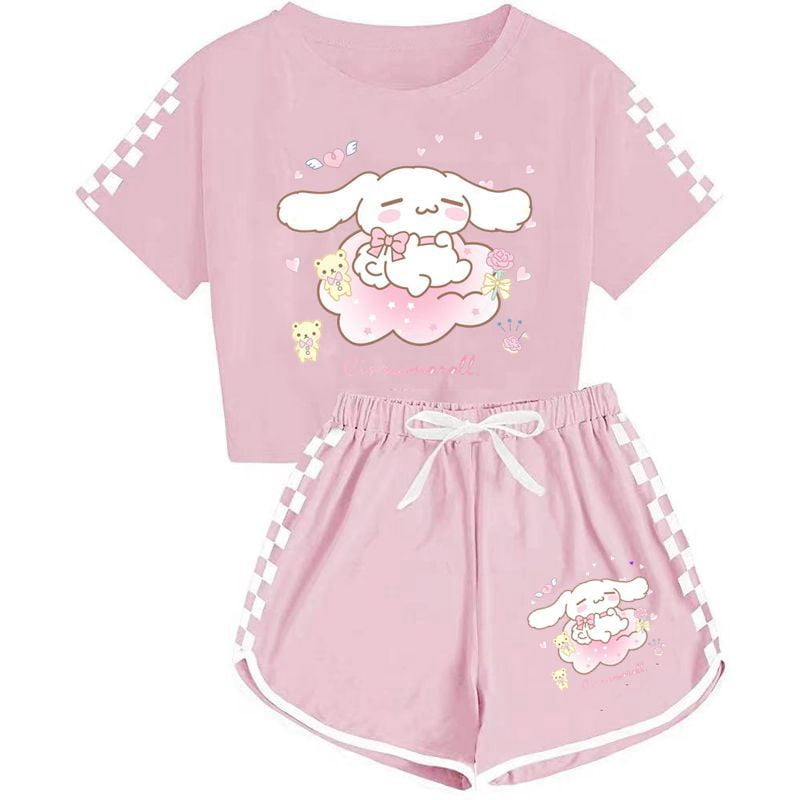 Cinnamoroll Kids Summer Sport T-Shirt and Shorts Set Plaid Print ...