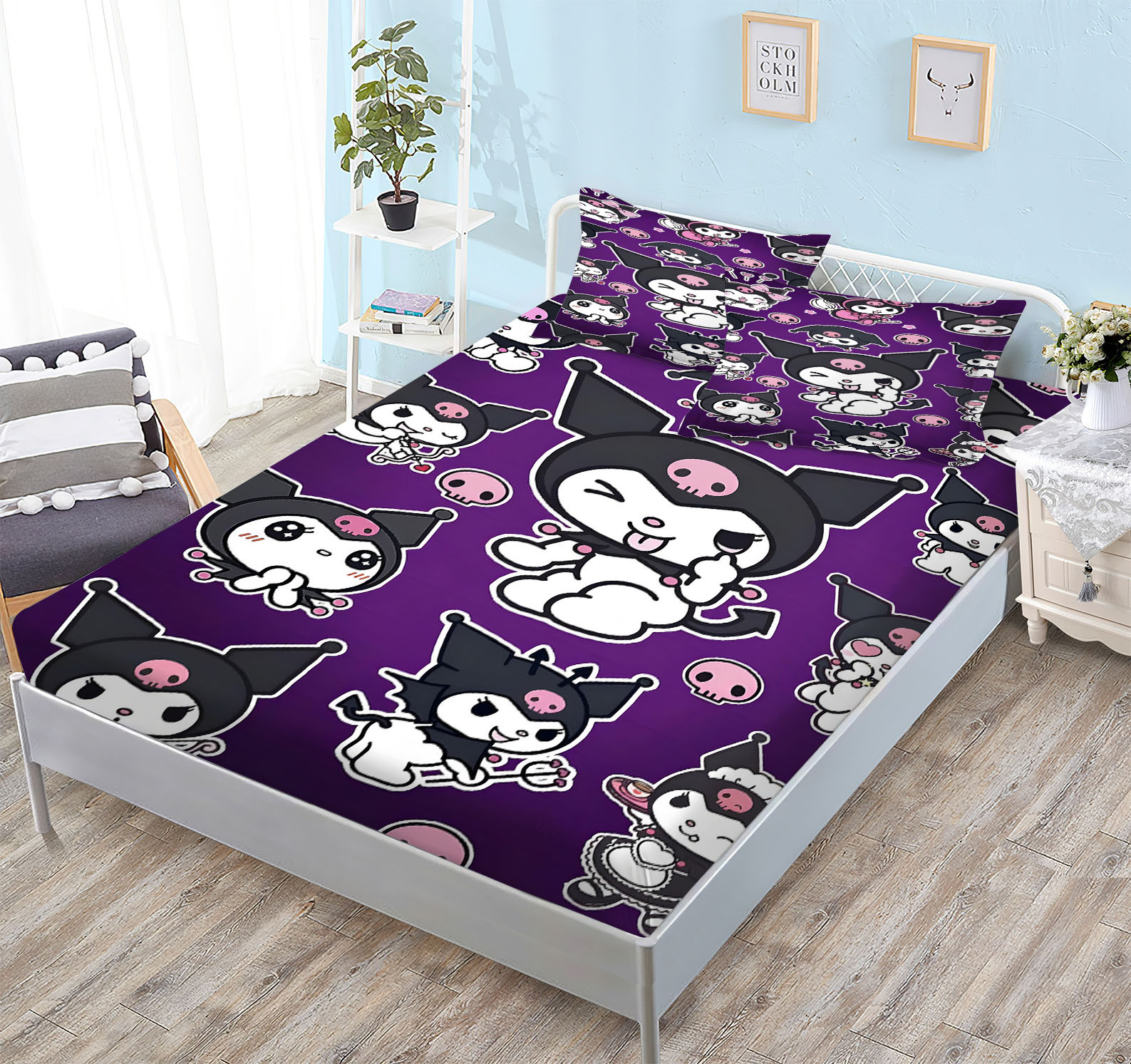 Cinnamoroll Kuromi Melody fitted bed sheet 3pcs set (fitted sheet+2 ...
