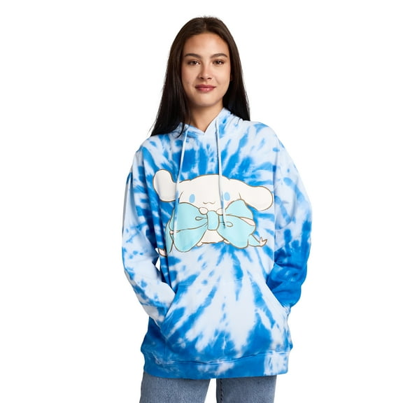 Cinnamoroll & Milk Women's Blue Tie-Dye Long Sleeve Fleece Hooded Sweatshirt-Medium