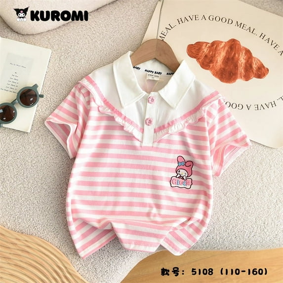 Cinnamoroll My Melody Anime Kawaii Children Short-Sleeved Shirt Cute Sanrio Kuromi Boys Girls Fashion Clothing Gifts for Kids